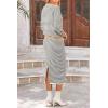 imagePRETTYGARDEN Womens 2 Piece Striped Sweater Set Casual Fall Long Sleeve Knit Pullover Midi Skirts Matching Travel OutfitsGrey Stripe