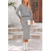 imagePRETTYGARDEN Womens 2 Piece Striped Sweater Set Casual Fall Long Sleeve Knit Pullover Midi Skirts Matching Travel OutfitsGrey White Stripe