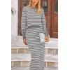 imagePRETTYGARDEN Womens 2 Piece Striped Sweater Set Casual Fall Long Sleeve Knit Pullover Midi Skirts Matching Travel OutfitsGrey White Stripe