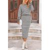 imagePRETTYGARDEN Womens 2 Piece Striped Sweater Set Casual Fall Long Sleeve Knit Pullover Midi Skirts Matching Travel OutfitsGrey White Stripe