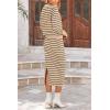 imagePRETTYGARDEN Womens 2 Piece Striped Sweater Set Casual Fall Long Sleeve Knit Pullover Midi Skirts Matching Travel OutfitsKhaki Stripe