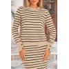 imagePRETTYGARDEN Womens 2 Piece Striped Sweater Set Casual Fall Long Sleeve Knit Pullover Midi Skirts Matching Travel OutfitsKhaki Stripe