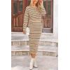 imagePRETTYGARDEN Womens 2 Piece Striped Sweater Set Casual Fall Long Sleeve Knit Pullover Midi Skirts Matching Travel OutfitsKhaki Stripe