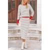imagePRETTYGARDEN Womens 2 Piece Striped Sweater Set Casual Fall Long Sleeve Knit Pullover Midi Skirts Matching Travel OutfitsLight Grey Stripe