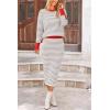 imagePRETTYGARDEN Womens 2 Piece Striped Sweater Set Casual Fall Long Sleeve Knit Pullover Midi Skirts Matching Travel OutfitsLight Grey Stripe