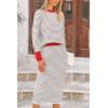 imagePRETTYGARDEN Womens 2 Piece Striped Sweater Set Casual Fall Long Sleeve Knit Pullover Midi Skirts Matching Travel OutfitsLight Grey Stripe