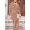imagePRETTYGARDEN Womens 2 Piece Striped Sweater Set Casual Fall Long Sleeve Knit Pullover Midi Skirts Matching Travel OutfitsOrange Stripe