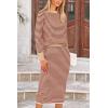imagePRETTYGARDEN Womens 2 Piece Striped Sweater Set Casual Fall Long Sleeve Knit Pullover Midi Skirts Matching Travel OutfitsOrange Stripe