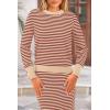 imagePRETTYGARDEN Womens 2 Piece Striped Sweater Set Casual Fall Long Sleeve Knit Pullover Midi Skirts Matching Travel OutfitsOrange Stripe