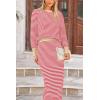 imagePRETTYGARDEN Womens 2 Piece Striped Sweater Set Casual Fall Long Sleeve Knit Pullover Midi Skirts Matching Travel OutfitsPink Stripe