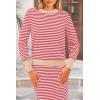 imagePRETTYGARDEN Womens 2 Piece Striped Sweater Set Casual Fall Long Sleeve Knit Pullover Midi Skirts Matching Travel OutfitsPink Stripe