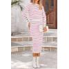 imagePRETTYGARDEN Womens 2 Piece Striped Sweater Set Casual Fall Long Sleeve Knit Pullover Midi Skirts Matching Travel OutfitsRose Red Stripe