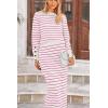 imagePRETTYGARDEN Womens 2 Piece Striped Sweater Set Casual Fall Long Sleeve Knit Pullover Midi Skirts Matching Travel OutfitsRose Red Stripe