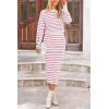 imagePRETTYGARDEN Womens 2 Piece Striped Sweater Set Casual Fall Long Sleeve Knit Pullover Midi Skirts Matching Travel OutfitsRose Red Stripe