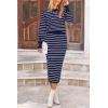 imagePRETTYGARDEN Womens 2 Piece Striped Sweater Set Casual Fall Long Sleeve Knit Pullover Midi Skirts Matching Travel OutfitsRoyal Blue White Stripe