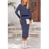 imagePRETTYGARDEN Womens 2 Piece Striped Sweater Set Casual Fall Long Sleeve Knit Pullover Midi Skirts Matching Travel OutfitsRoyal Blue White Stripe