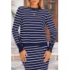 imagePRETTYGARDEN Womens 2 Piece Striped Sweater Set Casual Fall Long Sleeve Knit Pullover Midi Skirts Matching Travel OutfitsRoyal Blue White Stripe