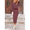 imagePRETTYGARDEN Womens 2 Piece Striped Sweater Set Casual Fall Long Sleeve Knit Pullover Midi Skirts Matching Travel OutfitsWine Red White Stripe