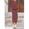 imagePRETTYGARDEN Womens 2 Piece Striped Sweater Set Casual Fall Long Sleeve Knit Pullover Midi Skirts Matching Travel OutfitsWine Red White Stripe
