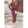 imagePRETTYGARDEN Womens 2 Piece Striped Sweater Set Casual Fall Long Sleeve Knit Pullover Midi Skirts Matching Travel OutfitsWine Red White Stripe