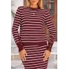 imagePRETTYGARDEN Womens 2 Piece Striped Sweater Set Casual Fall Long Sleeve Knit Pullover Midi Skirts Matching Travel OutfitsWine Red White Stripe