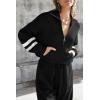 imagePRETTYGARDEN Womens 2 Piece Sweater Set Pullover Zip Up Sweatshirt Jogger Sweatpants Tracksuit Casual OutfitStriped Black