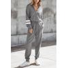 imagePRETTYGARDEN Womens 2 Piece Sweater Set Pullover Zip Up Sweatshirt Jogger Sweatpants Tracksuit Casual OutfitStriped Grey