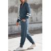 imagePRETTYGARDEN Womens 2 Piece Sweater Set Pullover Zip Up Sweatshirt Jogger Sweatpants Tracksuit Casual OutfitStriped Grey Blue