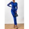 imagePRETTYGARDEN Womens Bodycon Maxi Dress Fall Spring Fashion Long Sleeve Floral Print Tight Fitted Party Club Ruched DressesBlue Watercolor