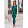 imagePRETTYGARDEN Womens Bodycon Maxi Dress Fall Spring Fashion Long Sleeve Floral Print Tight Fitted Party Club Ruched DressesGreen