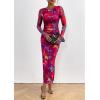 imagePRETTYGARDEN Womens Bodycon Maxi Dress Fall Spring Fashion Long Sleeve Floral Print Tight Fitted Party Club Ruched DressesNavy Red Big Floral
