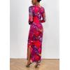 imagePRETTYGARDEN Womens Bodycon Maxi Dress Fall Spring Fashion Long Sleeve Floral Print Tight Fitted Party Club Ruched DressesNavy Red Big Floral
