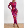 imagePRETTYGARDEN Womens Bodycon Maxi Dress Fall Spring Fashion Long Sleeve Floral Print Tight Fitted Party Club Ruched DressesNavy Red Big Floral