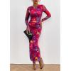 imagePRETTYGARDEN Womens Bodycon Maxi Dress Fall Spring Fashion Long Sleeve Floral Print Tight Fitted Party Club Ruched DressesNavy Red Big Floral