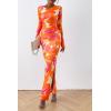 imagePRETTYGARDEN Womens Bodycon Maxi Dress Fall Spring Fashion Long Sleeve Floral Print Tight Fitted Party Club Ruched DressesOrange Rose Red
