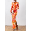imagePRETTYGARDEN Womens Bodycon Maxi Dress Fall Spring Fashion Long Sleeve Floral Print Tight Fitted Party Club Ruched DressesOrange Rose Red