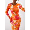 imagePRETTYGARDEN Womens Bodycon Maxi Dress Fall Spring Fashion Long Sleeve Floral Print Tight Fitted Party Club Ruched DressesOrange Rose Red
