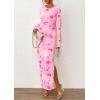 imagePRETTYGARDEN Womens Bodycon Maxi Dress Fall Spring Fashion Long Sleeve Floral Print Tight Fitted Party Club Ruched DressesPink Red Floral