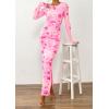 imagePRETTYGARDEN Womens Bodycon Maxi Dress Fall Spring Fashion Long Sleeve Floral Print Tight Fitted Party Club Ruched DressesPink Red Floral