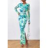 imagePRETTYGARDEN Womens Bodycon Maxi Dress Fall Spring Fashion Long Sleeve Floral Print Tight Fitted Party Club Ruched DressesPrint Blue