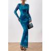 imagePRETTYGARDEN Womens Bodycon Maxi Dress Fall Spring Fashion Long Sleeve Floral Print Tight Fitted Party Club Ruched DressesPrint Blue Green
