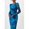 imagePRETTYGARDEN Womens Bodycon Maxi Dress Fall Spring Fashion Long Sleeve Floral Print Tight Fitted Party Club Ruched DressesPrint Blue Green