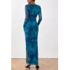 imagePRETTYGARDEN Womens Bodycon Maxi Dress Fall Spring Fashion Long Sleeve Floral Print Tight Fitted Party Club Ruched DressesPrint Blue Green