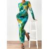 imagePRETTYGARDEN Womens Bodycon Maxi Dress Fall Spring Fashion Long Sleeve Floral Print Tight Fitted Party Club Ruched DressesPrint Green