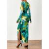 imagePRETTYGARDEN Womens Bodycon Maxi Dress Fall Spring Fashion Long Sleeve Floral Print Tight Fitted Party Club Ruched DressesPrint Green