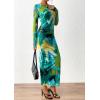 imagePRETTYGARDEN Womens Bodycon Maxi Dress Fall Spring Fashion Long Sleeve Floral Print Tight Fitted Party Club Ruched DressesPrint Green