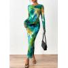 imagePRETTYGARDEN Womens Bodycon Maxi Dress Fall Spring Fashion Long Sleeve Floral Print Tight Fitted Party Club Ruched DressesPrint Green