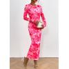 imagePRETTYGARDEN Womens Bodycon Maxi Dress Fall Spring Fashion Long Sleeve Floral Print Tight Fitted Party Club Ruched DressesPrint Pink