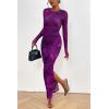 imagePRETTYGARDEN Womens Bodycon Maxi Dress Fall Spring Fashion Long Sleeve Floral Print Tight Fitted Party Club Ruched DressesPrint Purple