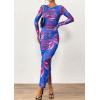 imagePRETTYGARDEN Womens Bodycon Maxi Dress Fall Spring Fashion Long Sleeve Floral Print Tight Fitted Party Club Ruched DressesPurple Blue